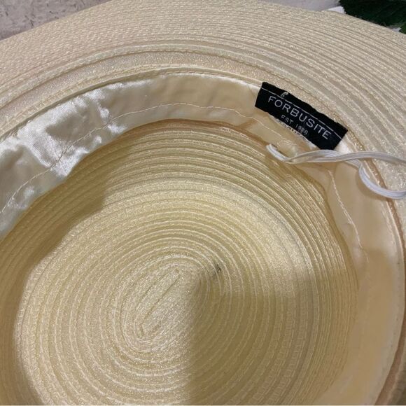 FORBUSITE Yellow and pink ribbon Lady Dress Hat Straw - Picture 7 of 8